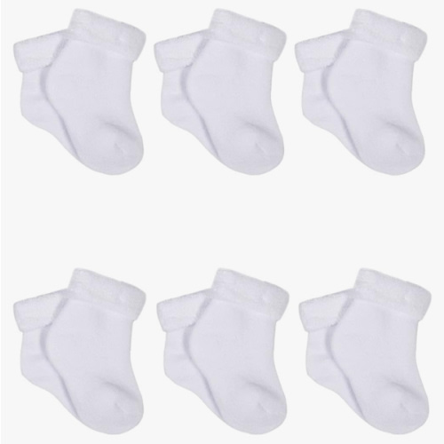Gerber Baby 6-Pair Sock, White, 0-3 Months