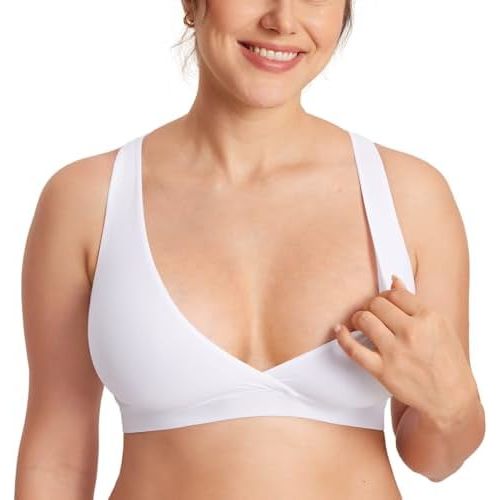 MOMANDA Inbarely Nursing Bras for Women No Underwire Racerback Seamless Maternity Bralette Plunge Sleep Breastfeeding Bra