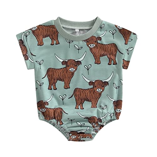Kayotuas Western Baby Boy Girl Clothes Cow Print Bubble Romper Oversized Short Sleeve Tshirt Bodysuit Infant Summer Outfits