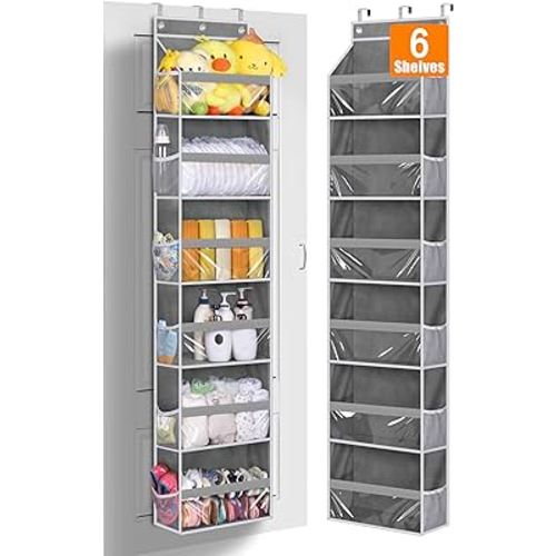 MISSLO Over the Door Organizer Hanging Storage with 6 Large Pockets 12 Side Pockets Closet Door Organizer Heavy Duty Baby Organization for Bathroom, Pantry, Bedroom, Nursery, Clothes, Toys, Diapers