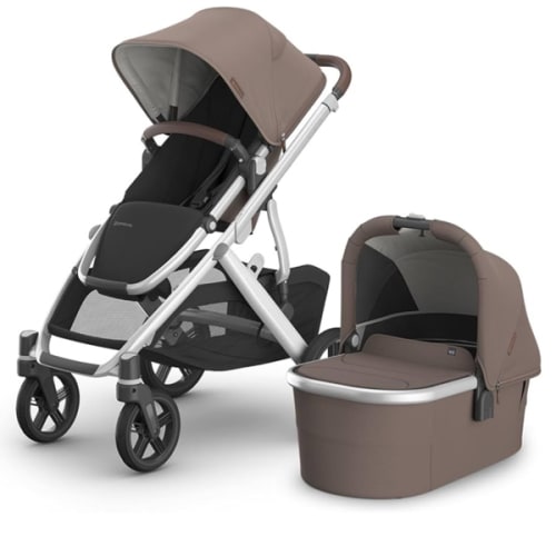 UPPAbaby Vista V3 Stroller + Bassinet V3 - Convertible Single-to-Double Stroller System- Bassinet, Toddler Seat, Bug Shield, Rain Shield Included - Theo (Dark Taupe/Silver Frame/Chestnut Leather)