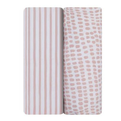 Ely's & Co. Baby Fitted Waterproof Crib Sheet 100% Combed Jersey Cotton Mauve Pink Stripes & Splash 2 Pack