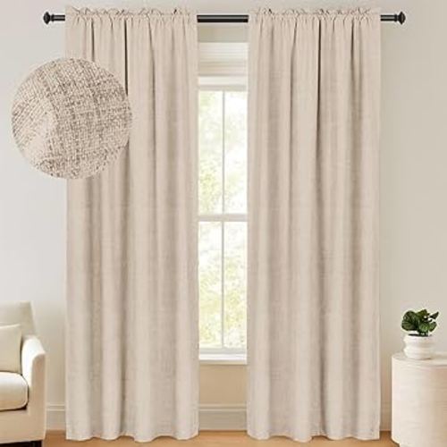 100% Blackout Shield Linen Blackout Curtains 72 Inches Long 2 Panels Set, Blackout Curtains for Bedroom/Living Room, Thermal Insulated Rod Pocket Window Curtains & Drapes, 50W X 72L, Oatmeal