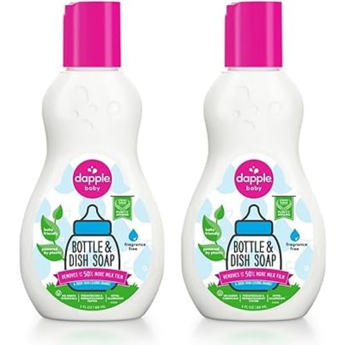 Dapple Bottle and Dish Soap Baby, Hypoallergenic, Plant-Based, Fragrance Free, 3 Fl Oz (Pack of 2)
