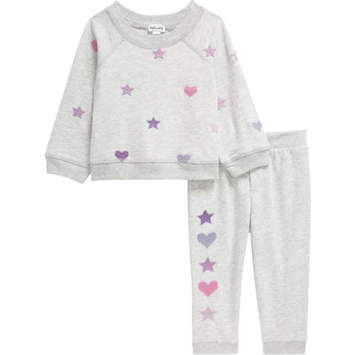 Baby Hearts & Stars Cotton Blend Sweatshirt & Joggers Set, Light Heather Grey