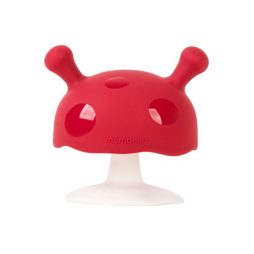 Mombella Mimi Mushroom Silicone Soothing Teether Toy for 0-6month Breast Feeding Infants Who Does Not Take Pacifiers,Chimney red