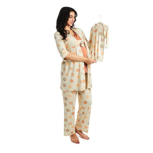 5 Piece Maternity and Nursing PJ Pant Set for Mom and Baby