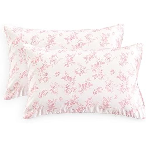 Wake In Cloud - Cottagecore Pillow Cases, Floral Shabby Chic Vintage Flower Shabby Chic Coquette Aesthetic, Set of 2 Soft Pillowcases Pillow Shams Covers, Pink, King Size 20x36 Inches