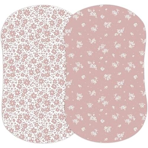 Baby Bassinet Sheets Girl (Antique Rose) 2-Pack - Fitted Bedside Bassinet Sheets - Buttery Soft Cotton Blend for Standard Bassinet Mattress Pad - Compatible with Halo Bassinest