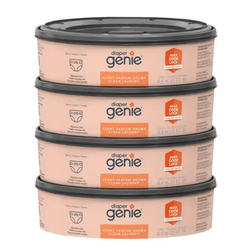 Diaper Genie Clean Laundry Scent Round Refill 4-pack, 1080-count, Plus 2 Carbon Filters