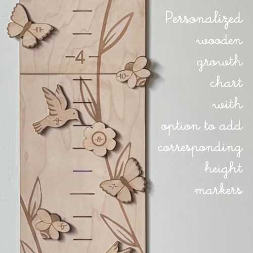 Personalized Wooden Growth Chart: Woodland Wildflower Nursery Decor