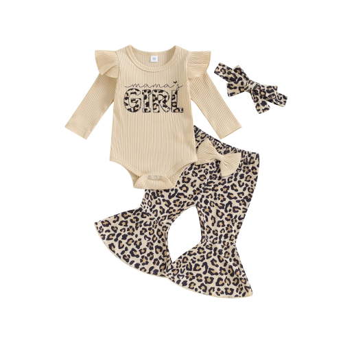 ZINTAOZT Newborn Baby Girl Bell Bottom Outfit Ribbed Ruffle Romper Cute Bow Flare Pants Set Headband Fall Clothes 0-18M
