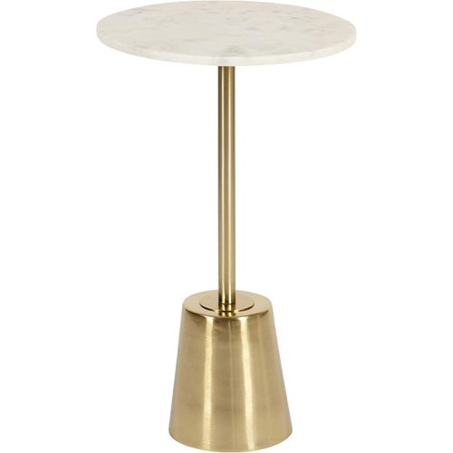 Kate and Laurel Tira Modern Marble Side Table, 14 x 14 x 24, Gold, Small Pedestal Table for Decorative Display