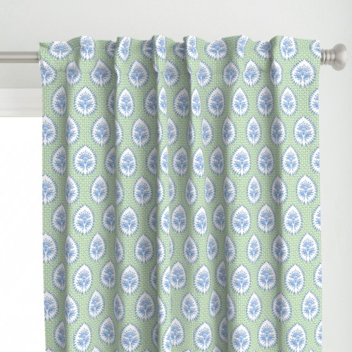 Curtain in Daphne Blues on Soft Green