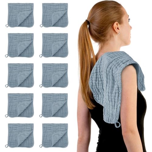 HIPHOP PANDA Muslin Burp Cloths, 10 Pack - Large 20" X10" - Ultra Absorbent and Soft 100% Cotton Baby Essentials Drool Rags and Messes for Newborn - ​Colorful Designs for Boy Girl, Pacific Blue