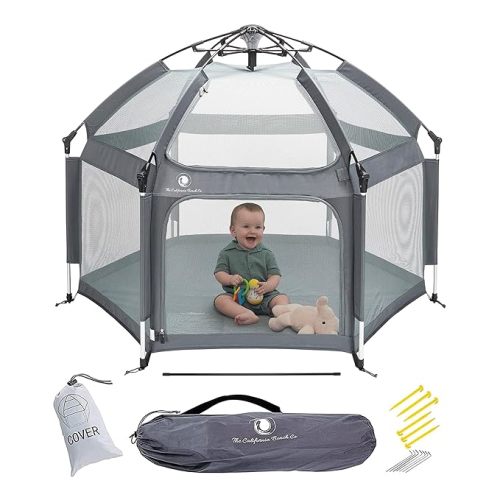 POP 'N GO Baby Playpen - Indoor & Outdoor Playpen for Babies and Toddlers - Baby Beach Tent, Foldable, Portable W/Canopy & Travel Bag - Pop Up Pack and Play Yard - Anchor Grey