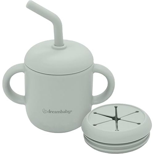 Dreambaby Silicone 3-in-1 Sippy Cup with Straw, Open Training Cup, and Snack Cup - Spill Proof Baby Snack Food Container