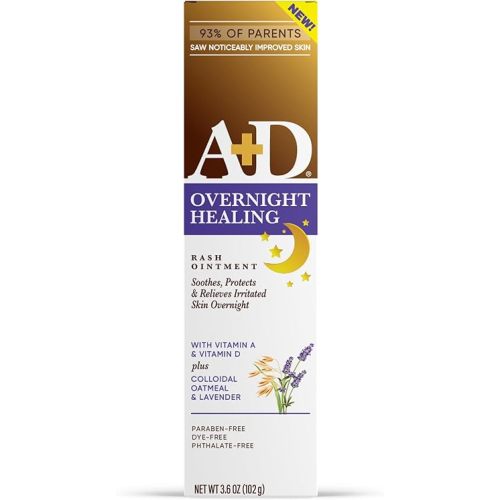 A+D Overnight Healing Diaper Rash Ointment - Soothes, Protects & Relieves Diaper Rash Overnight with Lavender & Colloidal Oatmeal - Healing Ointment for Red, Itchy, Irritated Skin - 3.6oz