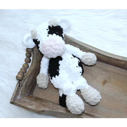 12" Cow Snuggler, Cow Lovey, Clemmie Cow Mini Snuggler, Crocheted Lovey, Baby Gift, Baby Snuggler, Cow Baby Theme, Toddler Toy, Farm Animals