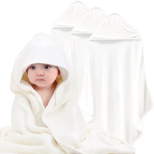 Yaiseiko Hooded Baby Bath Towels for Newborn 3 Pack Baby Towels with Hood 32 x 32 Inch Unisex Coral Fleece Super Soft Absorbent Bath Towel Set Gift for Babies, Infant, Toddler, Newborn Essential