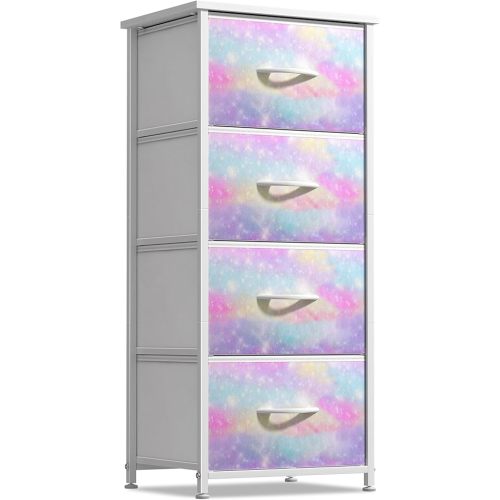 Sorbus Kids Dresser with 4 Drawers - Storage Chest Organizer Nightstand - Steel Frame, Wood Top, Tie-Dye Fabric Bins for Clothes - Wide Furniture for Bedroom, Hallway, Nursery, Closet, & Apartment