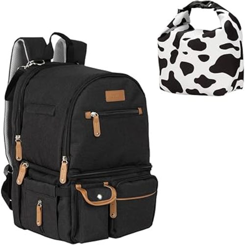 MOMIGO Breast Pump Backpack - Cooler and Moistureproof Bag(Black)& Insulated Breastmilk Cooler Bag(COW