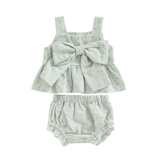 LEAH Checkered Big Bow Outfit - Hazel & Bo