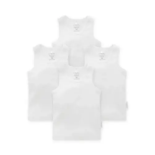 4 Pack Rib Singlet - White Pack - Purebaby