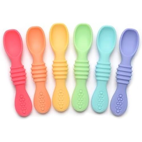 PrimaStella Silicone Chew Spoon Set for Babies and Toddlers | Safety Tested | BPA Free | Microwave, Dishwasher and Freezer Safe (Summer Rainbow Chew Spoon)