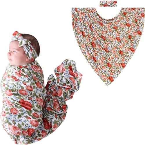 Posh Peanut Swaddle Blanket + Headband Set - Soft Newborn Swaddle Doubles As a Stroller, Receiving Blanket, and Nursing Cover - Matching Baby Swaddles & Headbands for Everyday