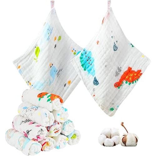 Baby Muslin Washcloths Baby Towels and Washcloths for Newborn Essentials Must Haves Wash Clothes Soft for Baby Muslin Burp Cloths for Face Baby Wash Cloths 10 Pack 10x10 Inches