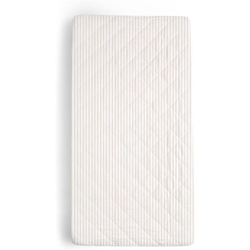 Makemake Organics Organic Changing Pad Cover GOTS Certified Organic Cotton Changing Table Cover Non Toxic Quilted Ultra Soft Girls Boys (16"x32", Beige Stripes)