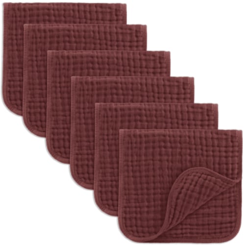 Comfy Cubs Muslin Burp Cloths - Large 100% Cotton Washcloths, 6 Layers (Wine, 6-Pack, 20"X10")