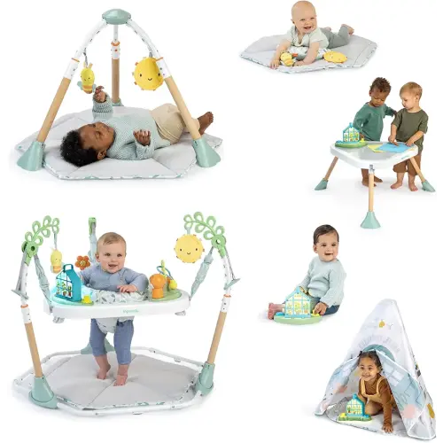 Ingenuity Tummy-to-Toes 6-in-1 Milestone Center, Play Gym, Foldable Mat, Music and Nature Sounds, Lights, Activity Jumper, Table, Playhouse, for Ages 0-48 Months