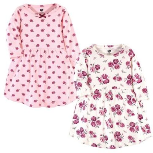Hudson Baby Infant and Toddler Girl Cotton Long-Sleeve Dresses 2pk, Rose, 6-9 Months