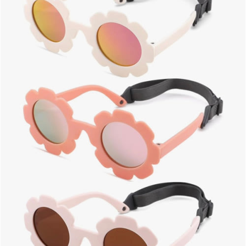 Polarized Baby Sunglasses with Strap - Unbreakable Infant Flowers Sunglasses for Newborn Girls Boys Age 0-12 Months