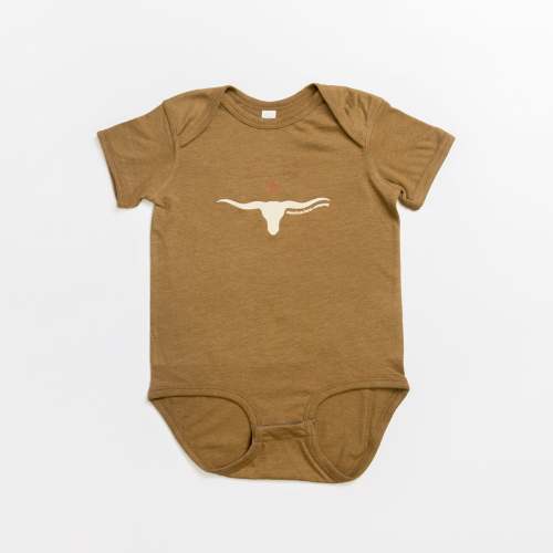 Western Skull 'Support Farmers' Heather Brown Onesie - American Farm Company