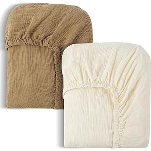 Muslin Crib Sheets 2 Pack 100% Cotton Sheets for Standard Crib Sheets & Toddler Sheets Baby Unisex Girls Boys Crib Sheets 28x52 Inch Soft Cotton Sheets Breathable Crib Sheets Bohemian