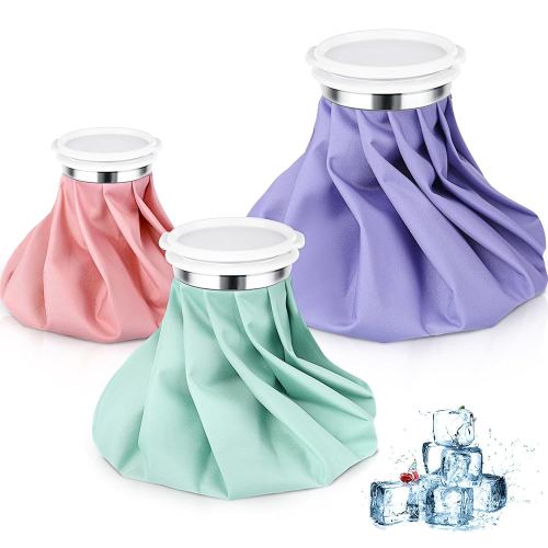 Shihanee 3 Pcs Ice Pack for Injuries, Reusable Hot Water Bag with Screw Top, Hot Cold for Sports Knee Head Leg Shoulder Back Injury, 6 Inch 9 Inch 10 Inch(Multicolor,Solid Style)