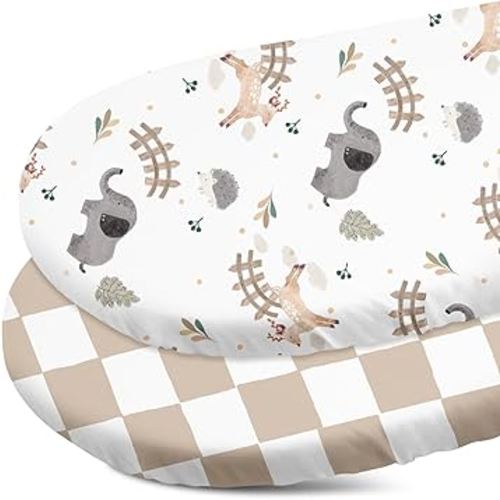Gllquen Baby Bassinet Sheets 2 Pack, Breathable Cozy Fitted Mattress Sheet, Elastic Travel Crib Fashionable Floral Pattern, Standard Cradle Safe Sheets for Baby Boy Girls 32"X16"(Zoo)
