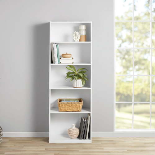 Mainstays 5-Shelf Bookcase with Adjustable Shelves, White