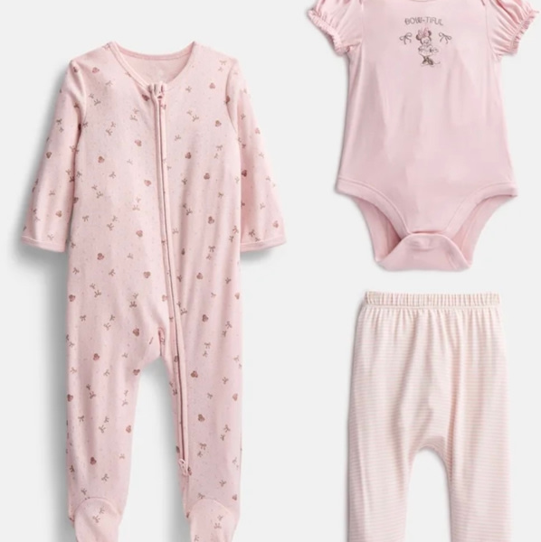 Disney Baby Wishes + Dreams Minnie Mouse Sleep and Play Set, 3-Piece, Sizes Newborn-6/9M