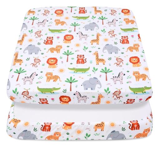 Cloele Square Playard/Playpen Fitted Sheets Perfect for 36 X 36 Portable Playard Mattresses - Jungle Square Pack and Play Crib Sheets - Ultra Soft Polyester Animal Fitted Playpen Sheet for Baby