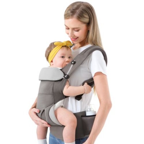 Ergonomic Baby Carrier for Newborn to Toddler 7-45 lbs with Adjustable Waist Belt and Breathable Mesh, Multi-Function Pocket,Gray