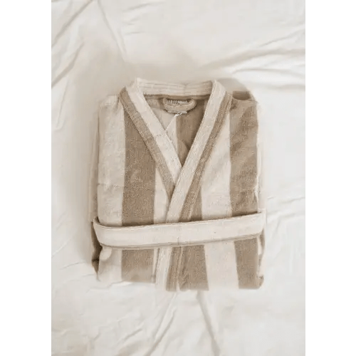 Simple Striped Terry Bathrobe - Ivory/Flax — LOCAL SHADE