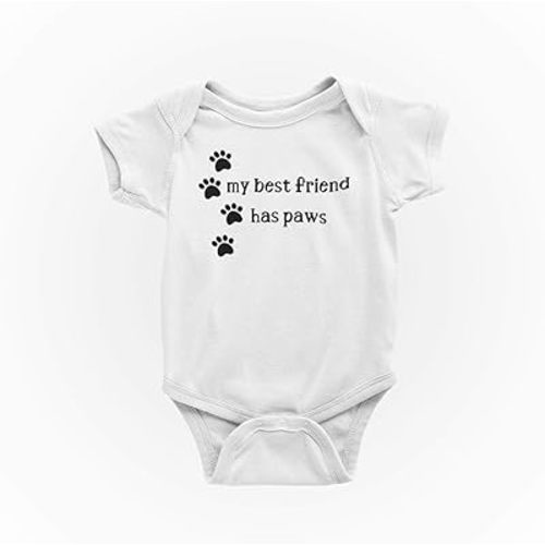 My Best Friend Has Paws Baby Outfit, Newborn Paw Print Clothing, 100% Cotton Organic (Black, Newborn)