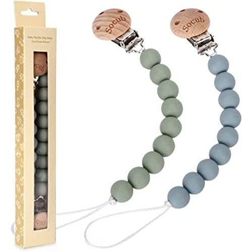 Socub Silicone Baby Pacifier Clip, Pacifier Holder Fit Any Brand Pacifier, BPA Free, Best Newborn Shower Gift for Boy and Girl (Sage, Ether)