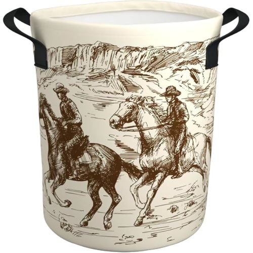 Western Cowboy Desert Riding Cute Kids Laundry Basket Baby Nursery Hamper Western Room Decor Foldable Oxford Cloth Funny Tote Clothes Storage Bucket Toy Organizer For Bedroom, Bathroom Teen Girls Boy