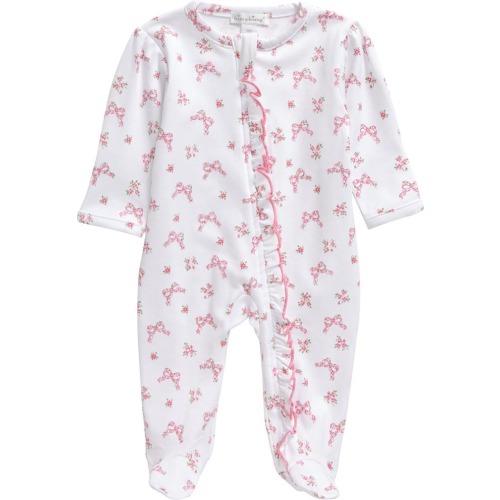 Baby Bow Print Ruffle Pima Cotton Footie, Pink