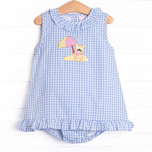 Corgi on the Coast Applique Skirted Bubble, Blue – Stitchy Fish